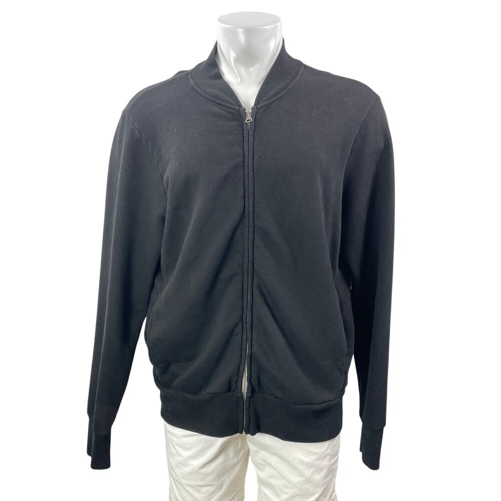 Gustin Men's Black Full Zip Long Sleeve Pocket Cotton Bomber Coat Jacket Size L